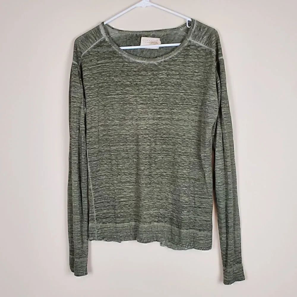 Alice & Olivia Air Olive Green Long Sleeve Split Back Top XS